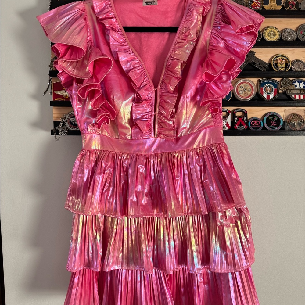 QUEEN OF SPARKLES Pink Ruffled Mini Dress